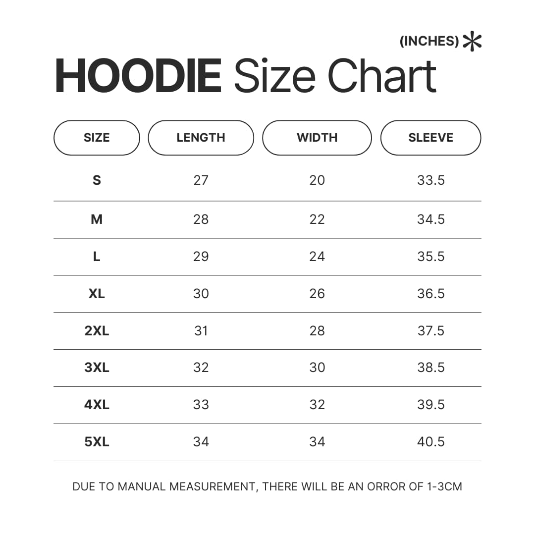Hoodie Size Chart - Sleep Token UK Shop