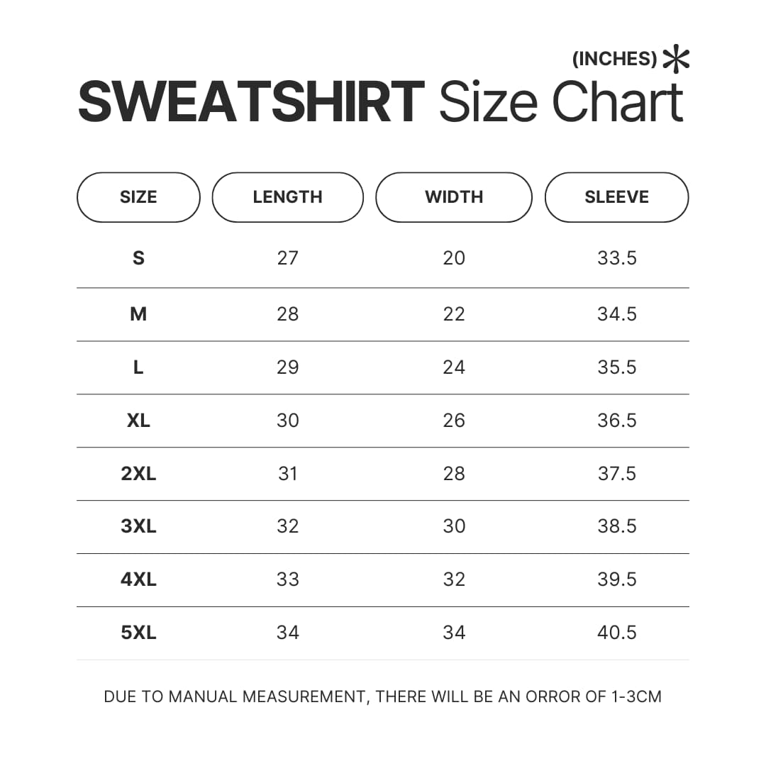 Sweatshirt Size Chart - Sleep Token UK Shop