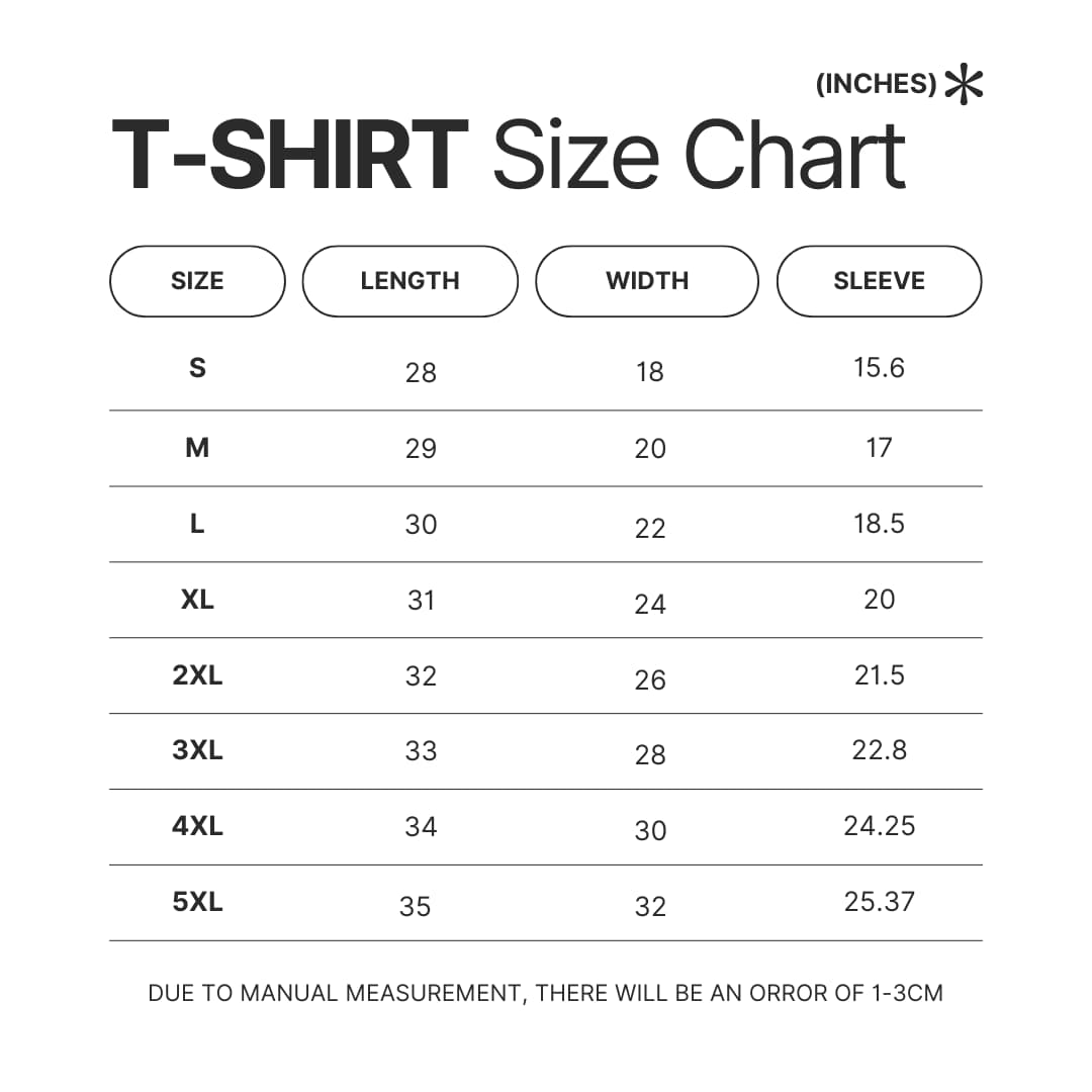 T shirt Size Chart - Sleep Token UK Shop