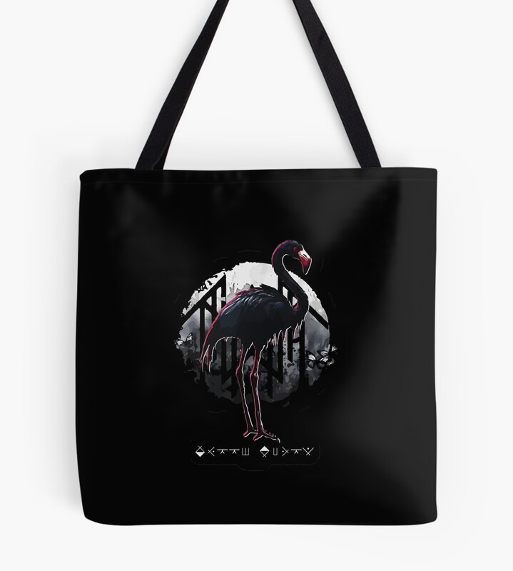 Black Flamingo Full Moon Rune Alphabet Artwork Tote Bag