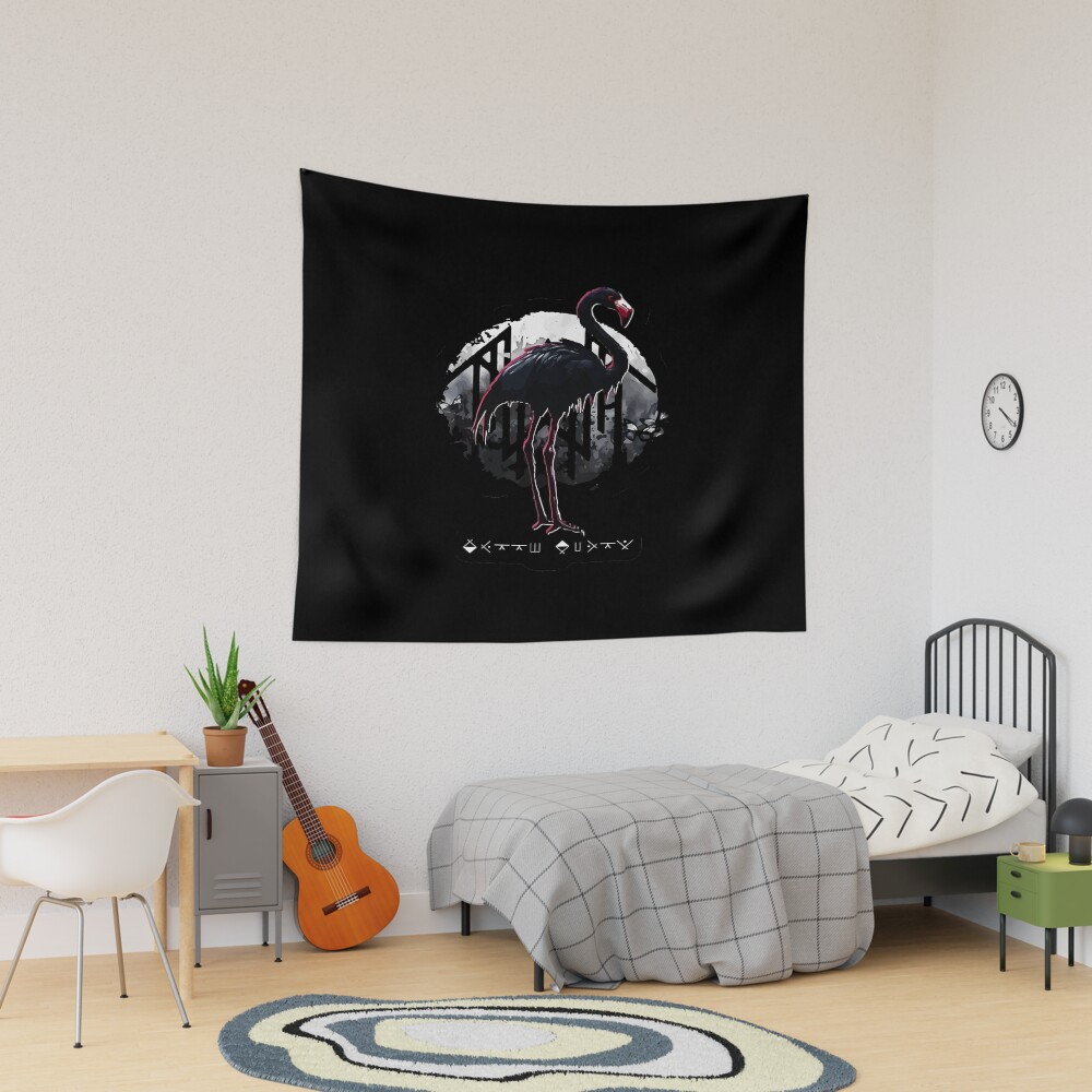 Black Flamingo Full Moon Rune Alphabet Artwork Tapestry