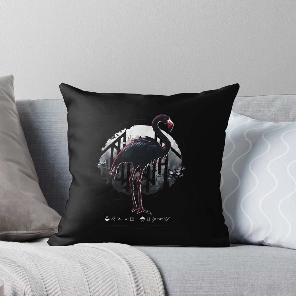 Black Flamingo Full Moon Rune Alphabet Artwork Throw Pillow